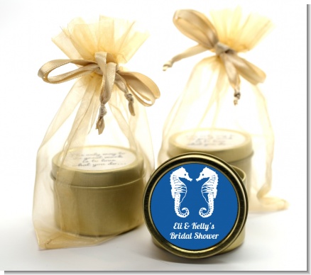 Sea Horses - Bridal Shower Gold Tin Candle Favors