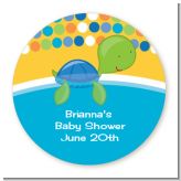 Sea Turtle Boy - Round Personalized Baby Shower Sticker Labels