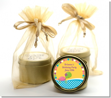 Sea Turtle Girl - Birthday Party Gold Tin Candle Favors