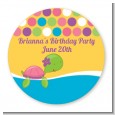 Sea Turtle Girl - Round Personalized Birthday Party Sticker Labels thumbnail