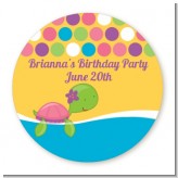 Sea Turtle Girl - Round Personalized Birthday Party Sticker Labels