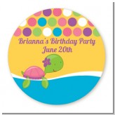 Sea Turtle Girl - Round Personalized Baby Shower Sticker Labels