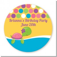 Sea Turtle Girl - Round Personalized Baby Shower Sticker Labels