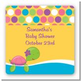 Sea Turtle Girl - Square Personalized Baby Shower Sticker Labels