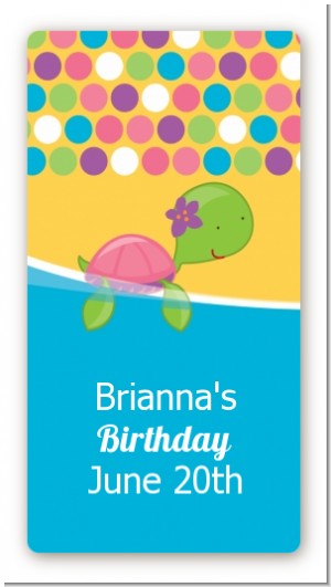 Sea Turtle Girl - Custom Rectangle Birthday Party Sticker/Labels