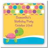 Sea Turtle Girl - Square Personalized Birthday Party Sticker Labels