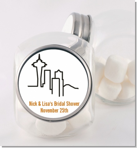 Seattle Skyline - Personalized Bridal Shower Candy Jar