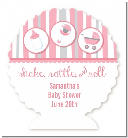 Shake, Rattle & Roll Pink - Personalized Baby Shower Centerpiece Stand