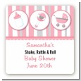 Shake, Rattle & Roll Pink - Square Personalized Baby Shower Sticker Labels thumbnail