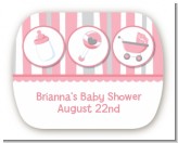 Shake, Rattle & Roll Pink - Personalized Baby Shower Rounded Corner Stickers