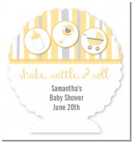 Shake, Rattle & Roll Yellow - Personalized Baby Shower Centerpiece Stand