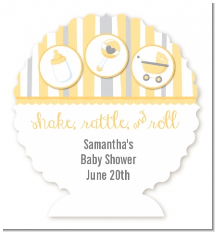 Shake, Rattle & Roll Yellow - Personalized Baby Shower Centerpiece Stand