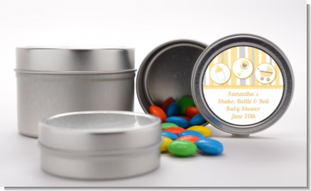 Shake, Rattle & Roll Yellow - Custom Baby Shower Favor Tins