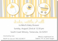 Shake, Rattle & Roll Yellow - Baby Shower Invitations