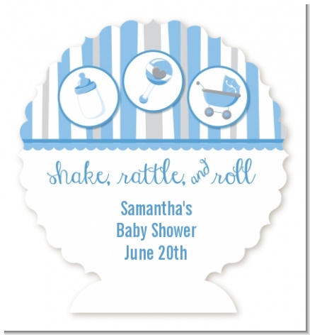 Shake, Rattle & Roll Blue - Personalized Baby Shower Centerpiece Stand