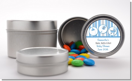 Shake, Rattle & Roll Blue - Custom Baby Shower Favor Tins