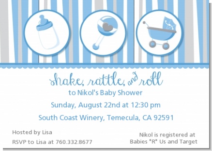 Shake, Rattle & Roll Blue - Baby Shower Invitations