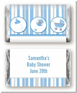 Shake, Rattle & Roll Blue - Personalized Baby Shower Mini Candy Bar Wrappers