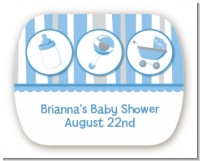 Shake, Rattle & Roll Blue - Personalized Baby Shower Rounded Corner Stickers