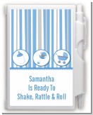 Shake, Rattle & Roll Blue - Baby Shower Personalized Notebook Favor