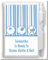 Shake, Rattle & Roll Blue - Baby Shower Personalized Notebook Favor