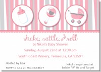 Shake, Rattle & Roll Pink - Baby Shower Invitations