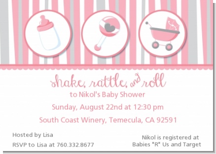 Shake, Rattle & Roll Pink - Baby Shower Invitations