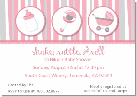 Shake, Rattle & Roll Pink - Baby Shower Invitations