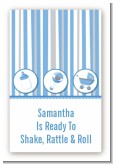 Shake, Rattle & Roll Blue - Custom Large Rectangle Baby Shower Sticker/Labels
