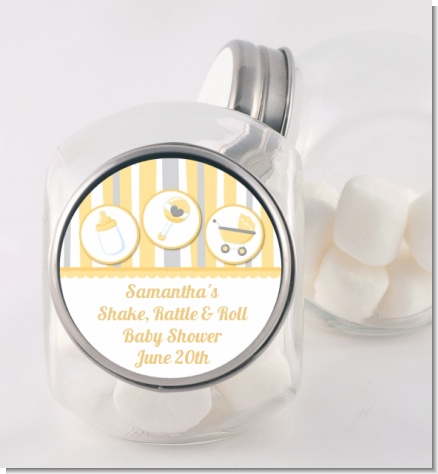 Shake, Rattle & Roll Yellow - Personalized Baby Shower Candy Jar