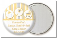 Shake, Rattle & Roll Yellow - Personalized Baby Shower Pocket Mirror Favors