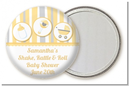 Shake, Rattle & Roll Yellow - Personalized Baby Shower Pocket Mirror Favors