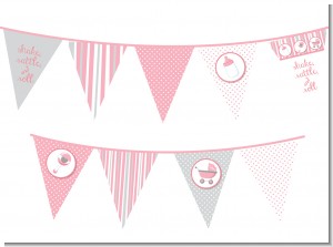 Shake, Rattle & Roll Pink - Baby Shower Themed Pennant Set