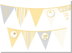 Shake, Rattle & Roll Yellow - Baby Shower Themed Pennant Set