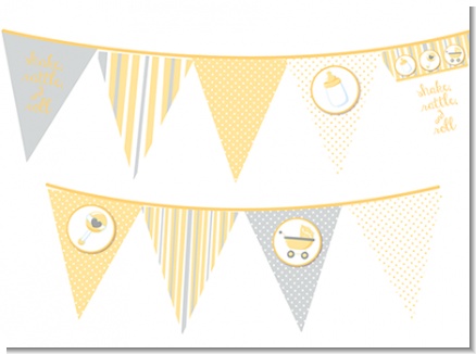 Shake, Rattle & Roll Yellow - Baby Shower Themed Pennant Set