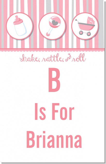 Shake, Rattle & Roll Pink - Personalized Baby Shower Nursery Wall Art