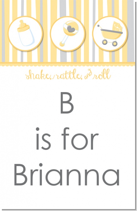 Shake, Rattle & Roll Yellow - Personalized Baby Shower Nursery Wall Art