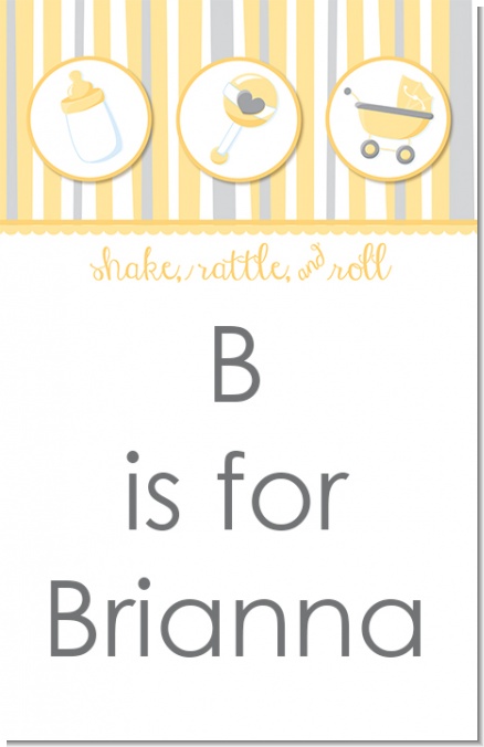 Shake, Rattle & Roll Yellow - Personalized Baby Shower Nursery Wall Art