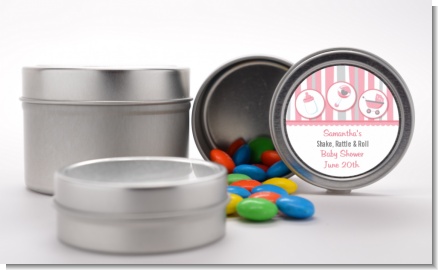 Shake, Rattle & Roll Pink - Custom Baby Shower Favor Tins