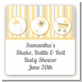 Shake, Rattle & Roll Yellow - Square Personalized Baby Shower Sticker Labels thumbnail