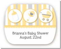 Shake, Rattle & Roll Yellow - Personalized Baby Shower Rounded Corner Stickers