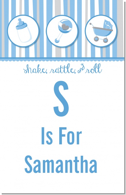 Shake, Rattle & Roll Blue - Personalized Baby Shower Nursery Wall Art