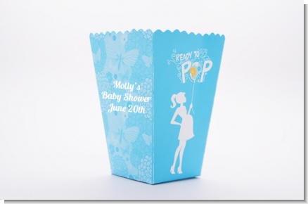 She's Ready To Pop Blue - Personalized Baby Shower Popcorn Boxes