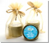 She's Ready To Pop Blue - Baby Shower Gold Tin Candle Favors