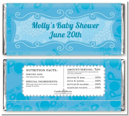 She's Ready To Pop Blue - Personalized Baby Shower Candy Bar Wrappers