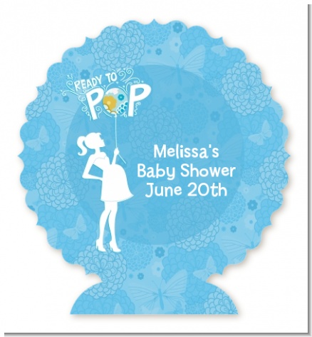 She's Ready To Pop Blue - Personalized Baby Shower Centerpiece Stand