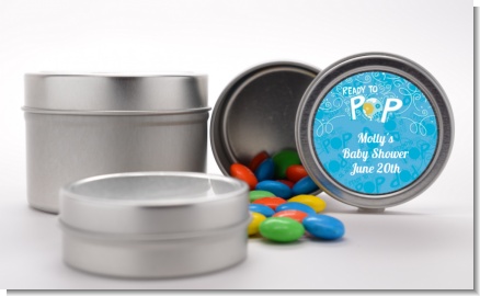 She's Ready To Pop Blue - Custom Baby Shower Favor Tins