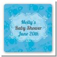 She's Ready To Pop Blue - Square Personalized Baby Shower Sticker Labels thumbnail