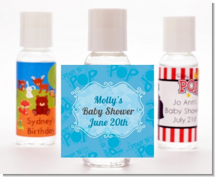 She's Ready To Pop Blue - Personalized Baby Shower Hand Sanitizers Favors