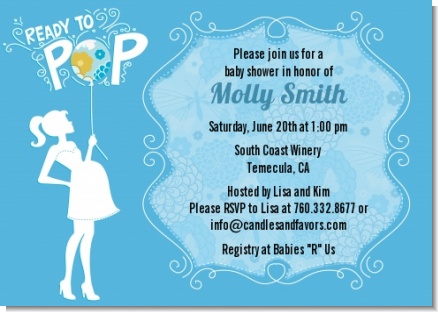 She's Ready To Pop Blue - Baby Shower Invitations